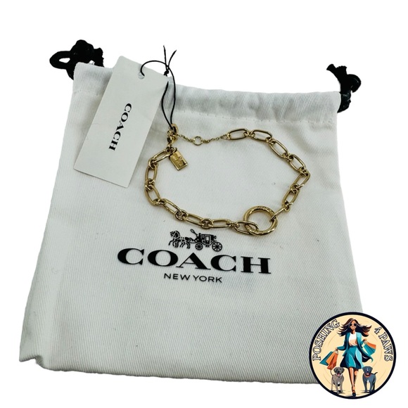 Coach Signature Link Line Gold Tone Brass Metal Logo Bracelet - Picture 6 of 8